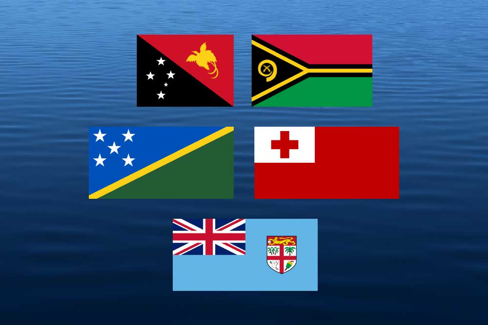 Flags on kava producing countries of Oceania
